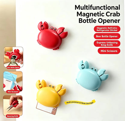 [3-Pack] 3-in-1 Fun Multi-functional Crab Bottle Opener, Fridge Magnet, Box Cutter, and Cartoon Portable Magnetic Scissors
