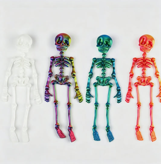 [4-Pack] Colorful Magnetic Poseable Skeleton Figurine Refrigerator Magnets - Adjustable, Bendable with Movable Joints, Mini Skull Charm, Halloween Aesthetic Home Decor, Horror Themed Gifts, W/ Included Double-Sided Tape