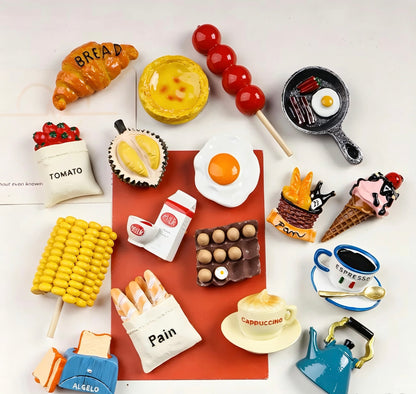 Creative 3D Realistic Food Fridge Magnets, Cute Egg Baguette Ice Cream Simulation Refrigerator Magnetic Stickers, Kitchen Home Decor