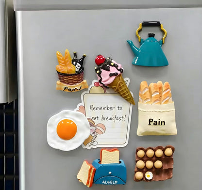 Creative 3D Realistic Food Fridge Magnets, Cute Egg Baguette Ice Cream Simulation Refrigerator Magnetic Stickers, Kitchen Home Decor