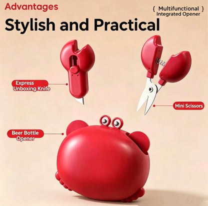 [3-Pack] 3-in-1 Fun Multi-functional Crab Bottle Opener, Fridge Magnet, Box Cutter, and Cartoon Portable Magnetic Scissors